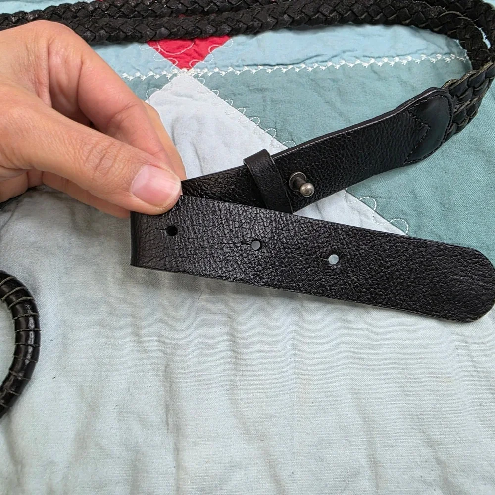 Street Leather Black Braided Leather O-Ring Belt Fits 32-34